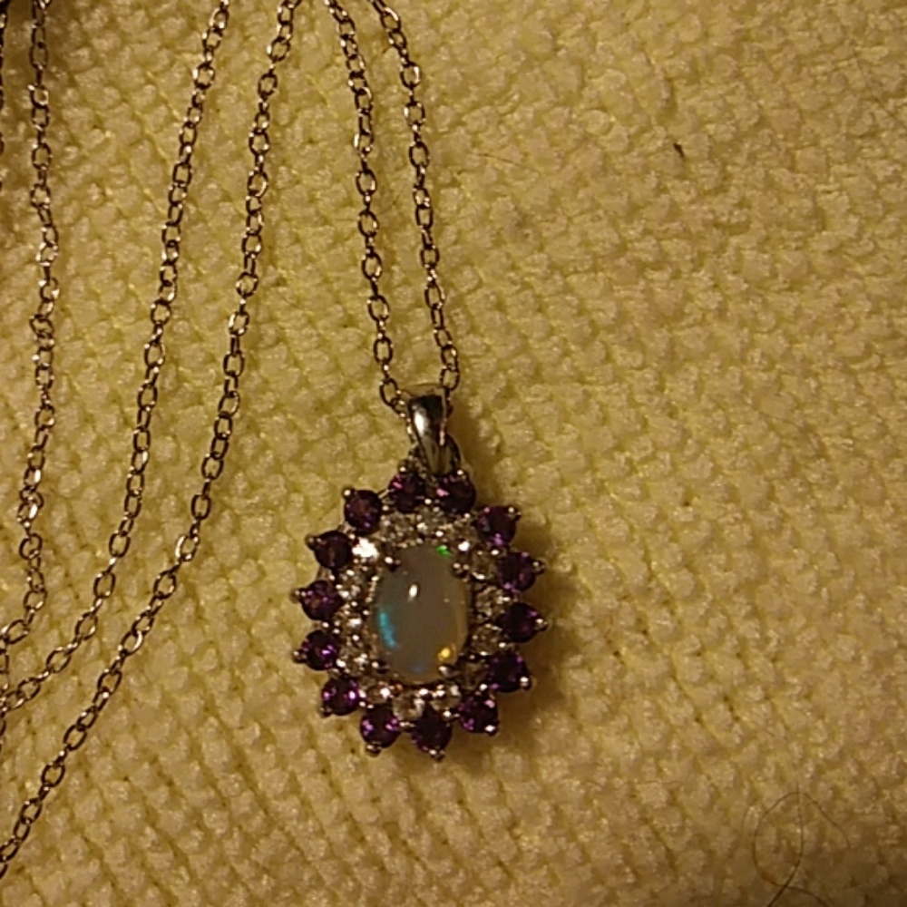 18 in opal and ameythst drop necklace